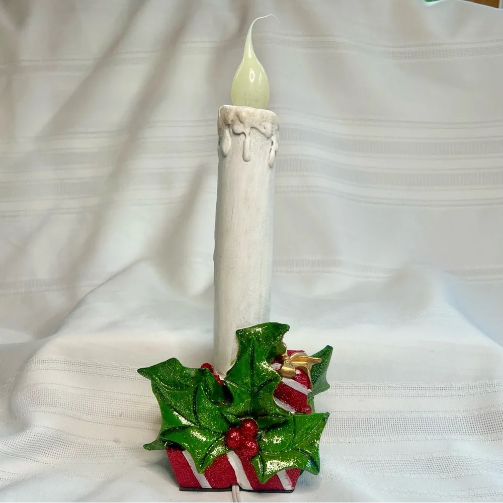 Vintage‎ LED Candle Lamp Corded Electric Glittery Holly Berries Gift Boxes